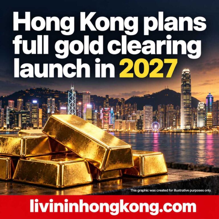 Illustrative gold bars and Hong Kong skyline, with the headline: Hong Kong plans full gold clearing launch in 2027
