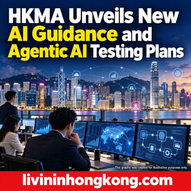 Illustrative Hong Kong financial skyline and banking AI workspace. HKMA Unveils New AI Guidance and Agentic AI Testing Plans