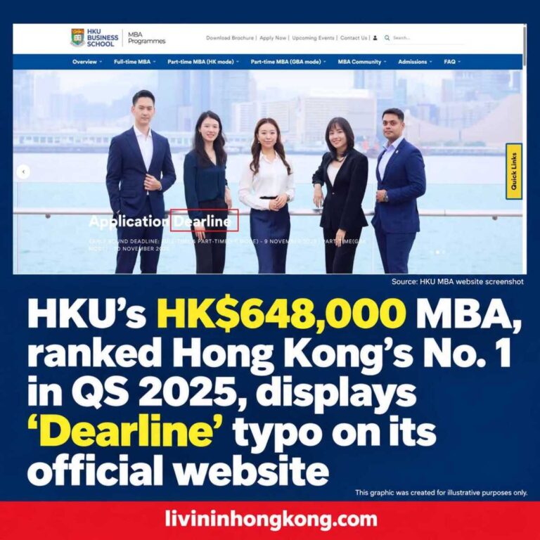 HKU MBA website screenshot showing Application Dearline, with headline about the HK$648,000 full-time MBA and its QS 2025 ranking.
