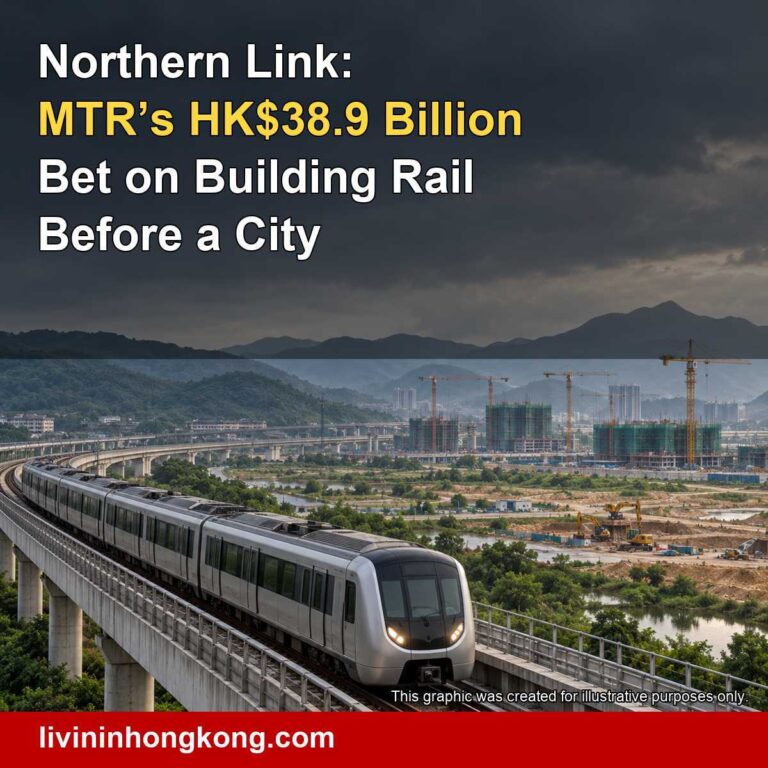 Illustration of a train and construction in the northern New Territories