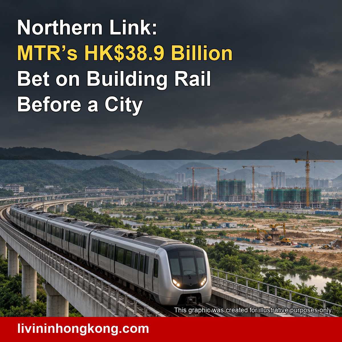 Illustration of a train and construction in the northern New Territories