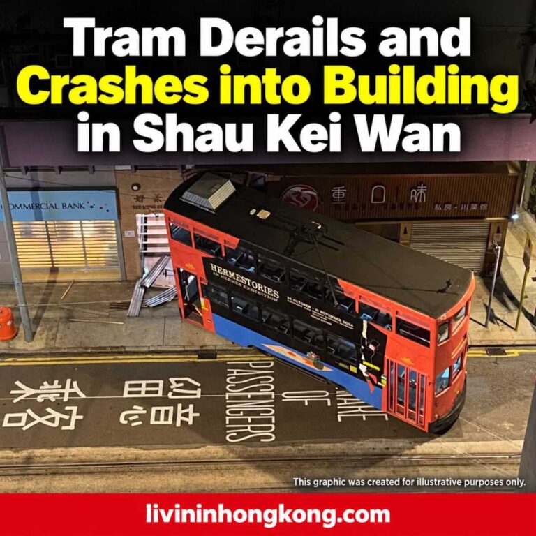 Branded thumbnail showing a tram off its tracks beside a building in Shau Kei Wan